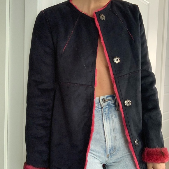 Save The Queen Eco Shearling Jacket Black Small - Picture 10 of 14